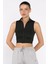 Kadın Ön Fermuarlı Likralı Crop Top Bluz P-00017761 2
