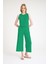Yazlık Sırt Detaylı Kolsuz Üst Yüksek Bel Kapri Pantolon Yeşil Ikili Keten Takım 1