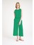 Yazlık Sırt Detaylı Kolsuz Üst Yüksek Bel Kapri Pantolon Yeşil Ikili Keten Takım 2