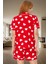 Yazlık %100 Pamuklu Pijama Takımı Kalpli Desenli Kısa Şort ve Gömlek Zarifane Tasarım 3