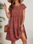 Kadın Kısa Kollu Bisiklet Yaka Çiçek Desenli Süprem Elbise 2xl-3xl-Bordo 1