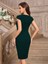 Kadın Kısa Kollu Kalp Yaka Drape Detay Ithal Krep Elbise 2xl-3xl-Yeşil 2