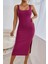 Kadın Askılı Kare Yaka Yandan Yırtmaçlı Midi Kaşkorse Elbise Pembe-L-Xl 1