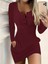 Kadın Uzun Kollu Yakası Açık Düğme ve Cep Detaylı Kısa Şardonlu Kaşkorse Elbise 2xl-3xl-Bordo 3