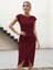 Kadın Yarım Ay Kollu Bisiklet Yaka Yandan Drapeli Ithal Krep Elbise 2xl-3xl-Bordo 1