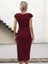 Kadın Yarım Ay Kollu Bisiklet Yaka Yandan Drapeli Ithal Krep Elbise 2xl-3xl-Bordo 3