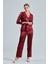 Kadın Bordo Saten Çeyiz Seti 6 Parça Dantelli Sabahlık Gecelik Pijama Şortlu Takım 4