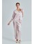 Kadın Pudra Saten Çeyiz Seti 6 Parça Dantelli Sabahlık Gecelik Pijama Şortlu Takım 4