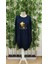 Kadın Uzun Kollu Bisiklet Yaka Ayı Desenli Viskon Iki Iplik Elbise 2xl-3xl-Lacivert 4