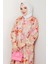 Çiçek Desenli Yarasa Kol Tesettür Elbise 1570 - Pembe 4