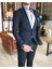 İtalyan Stil Slim Fit Çizgili Erkek Ceket Pantolon Takım Elbise Koyu Lacivert T4896 1