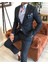 İtalyan Stil Slim Fit Çizgili Erkek Ceket Pantolon Takım Elbise Koyu Lacivert T4896 2