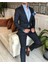 İtalyan Stil Slim Fit Çizgili Erkek Ceket Pantolon Takım Elbise Koyu Lacivert T4896 4