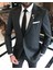 İtalyan stil slim fit çizgili erkek ceket pantolon takım elbise Siyah T4900 1