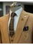 Italyan Stil Slim Fit Ceket Yelek Pantolon Takım Elbise Camel T11485 2