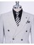 Italyan Stil Slim Fit Desenli Kruvaze Ceket Pantolon Takım Elbise Gri T11799 2