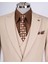İtalyan Stil Slim Fit Erkek Ceket Yelek Pantolon Takım Elbise Camel T12995 2