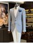 İtalyan stil slim fit ekose erkek ceket mavi T12548 1