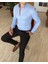 İtalyan Stil Slim Fit Dik Yaka Saten Erkek Gömlek Mavi T4750 2
