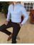 İtalyan Stil Slim Fit Dik Yaka Saten Erkek Gömlek Mavi T4750 3