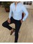 İtalyan Stil Slim Fit Dik Yaka Saten Erkek Gömlek Buz Mavisi T4749 1