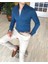 İtalyan Stil Slim Fit Dik Yaka Saten Erkek Gömlek Lacivert T4752 1