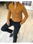 italyan stil slim fit dik yaka saten erkek gömlek Hardal T5105 2