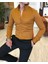 italyan stil slim fit dik yaka saten erkek gömlek Hardal T5105 3