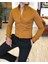 italyan stil slim fit dik yaka saten erkek gömlek Hardal T5105 4
