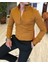italyan stil slim fit dik yaka saten erkek gömlek Hardal T5105 5