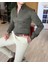 Italyan Stil Slim Fit Dik Yaka Saten Erkek Gömlek Haki T4745 1