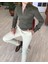 Italyan Stil Slim Fit Dik Yaka Saten Erkek Gömlek Haki T4745 3