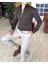 İtalyan Stil Slim Fit Dik Yaka Saten Erkek Gömlek Kahverengi T4753 2