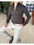 İtalyan Stil Slim Fit Dik Yaka Saten Erkek Gömlek Kahverengi T4753 3