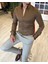 italyan stil slim fit dik yaka saten erkek gömlek Açık Kahve T5103 3