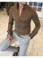 italyan stil slim fit dik yaka saten erkek gömlek Açık Kahve T5103 4