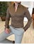 italyan stil slim fit dik yaka saten erkek gömlek Açık Kahve T5103 5