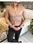 italyan stil slim fit dik yaka saten erkek gömlek Vizon T5104 1
