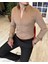 italyan stil slim fit dik yaka saten erkek gömlek Vizon T5104 4