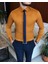 İtalyan stil slim fit erkek kravat yaka gömlek Hardal T6819 2