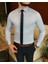 Italyan Stil Slim Fit Erkek Kravat Yaka Gömlek Mavi T6816 3