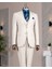 Italyan Stil Slim Fit Ceket Yelek Pantolon Takım Elbise Bej T14356 1