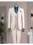 Italyan Stil Slim Fit Ceket Yelek Pantolon Takım Elbise Bej T14356 4