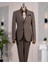 Italyan Stil Slim Fit Ceket Yelek Pantolon Takım Elbise Kahverengi T14144 1