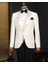 İtalyan stil slim fit sivri yaka ceket yelek pantolon damatlık set ekru T14333 3