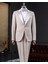 İtalyan stil slim fit sivri yaka ceket yelek pantolon damatlık set bej T14332 1