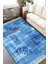 Mavi Çiçekli Halı Yıkanabilir Kilim Kaymaz Tabanlı Yolluk Dot Tabanlı Halı 2122A 4
