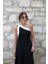 Kadın Tek Omuzu Açık Omuzlardan Kurdela Detaylı Çift Renkli Ithal Krep Elbise - 2xl-3xl - Siyah 3