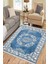 Klasik Desenli Mavi Makinede Yıkanabilir Kilim Kaymaz Dot Tabanlı Oturma Odası Halısı 3027B 4