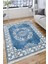 Klasik Desenli Mavi Makinede Yıkanabilir Kilim Kaymaz Dot Tabanlı Oturma Odası Halısı 3027B 1